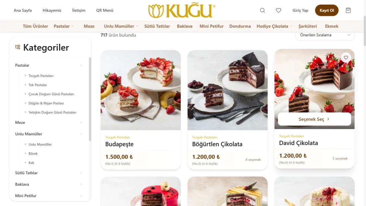 Kuğu Pastaneleri kategori listesi